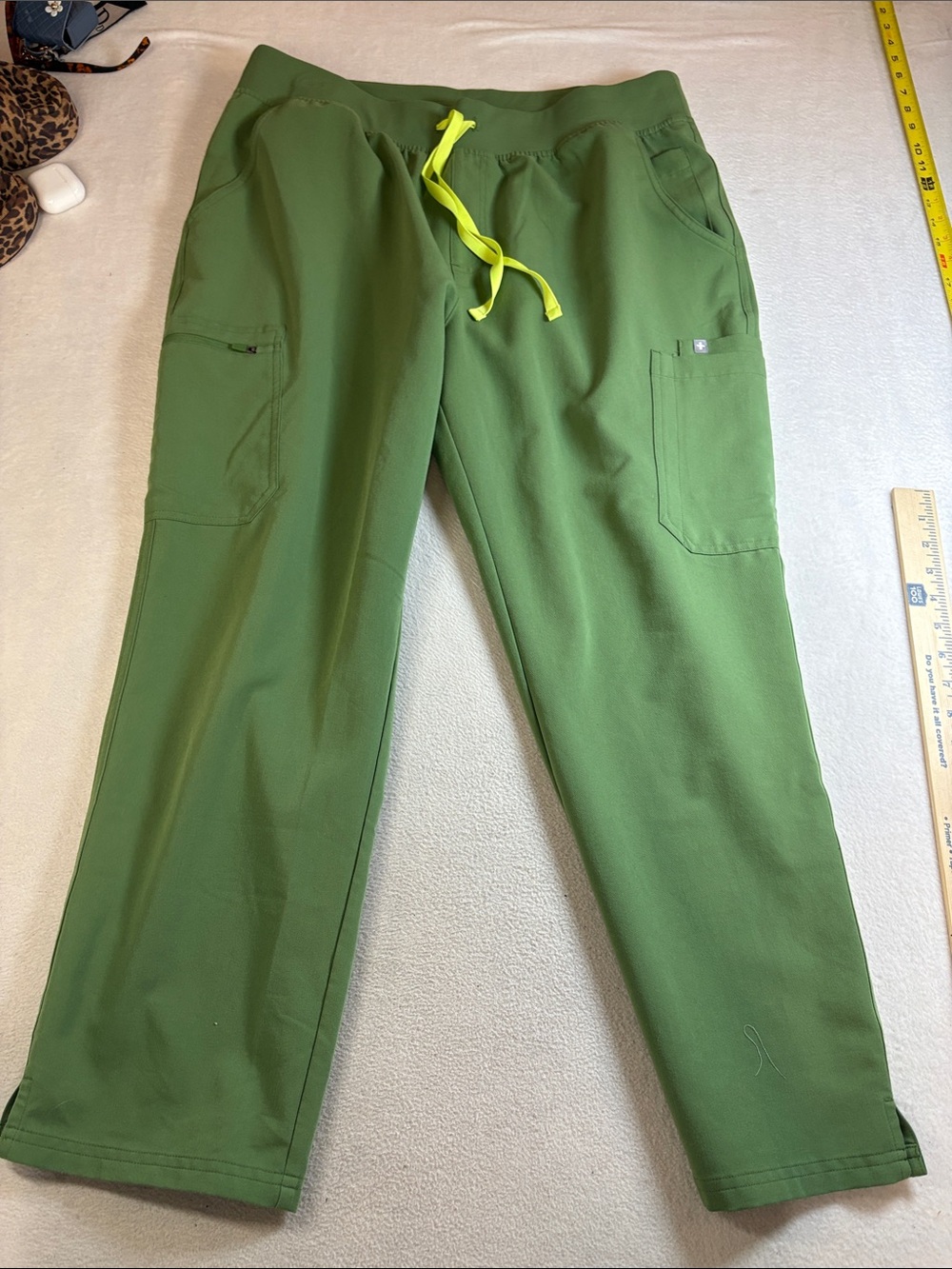 Figs Olive Green Joggers with Neon Yellow Drawstring